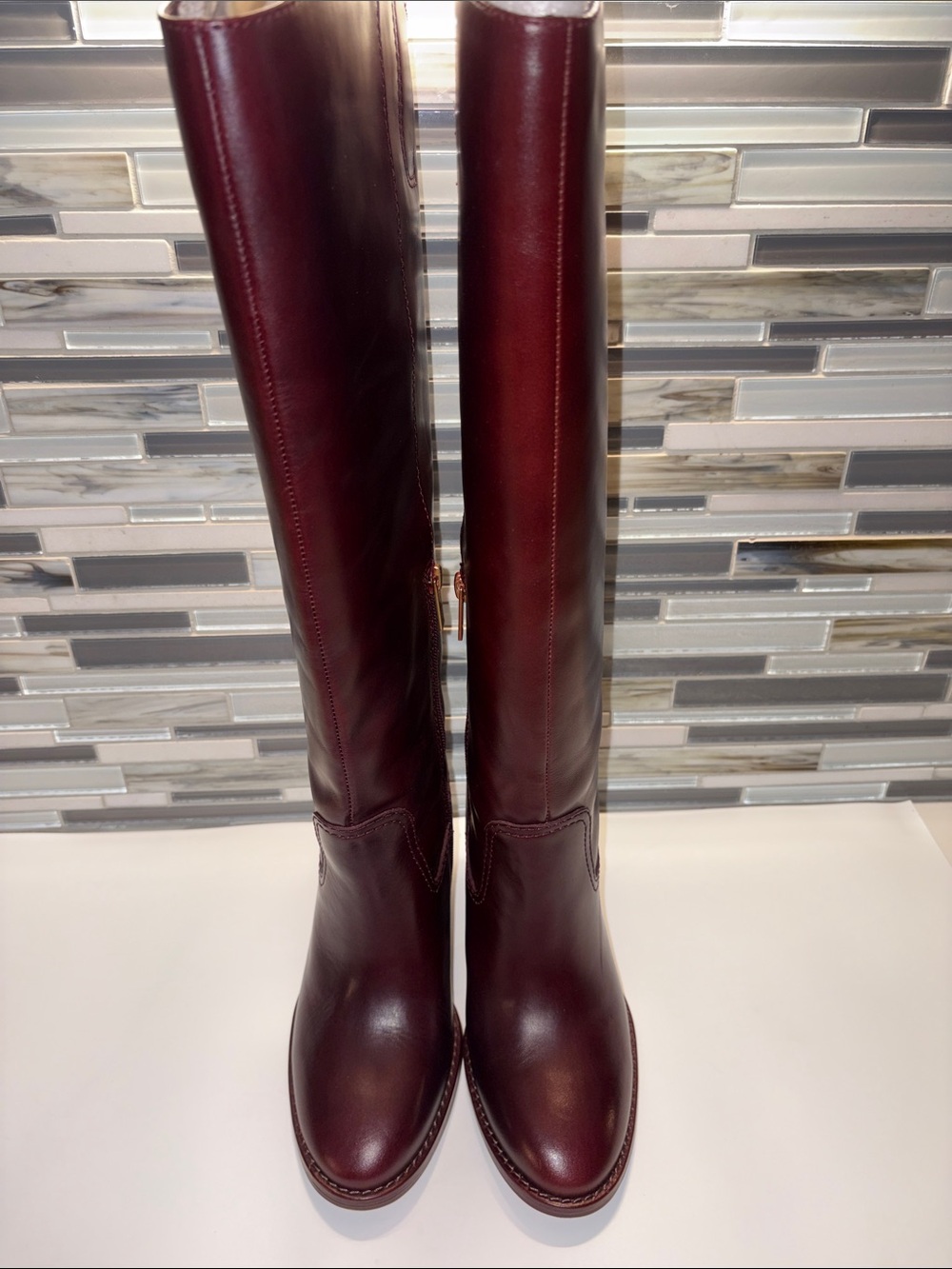 Vince Camuto Gibi 4 Tall Leather Boots in Rich Mahogany